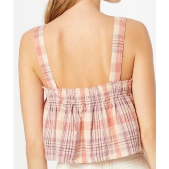 American Eagle Outfitters Pink and White Smocked Tie Front Crop‎ Tank Top women - Picture 2 of 6